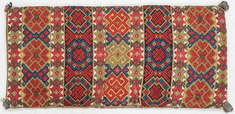 Sled cushion, Rölakan, southwestern Skåne, early 19th century, 105 x 55 cm.