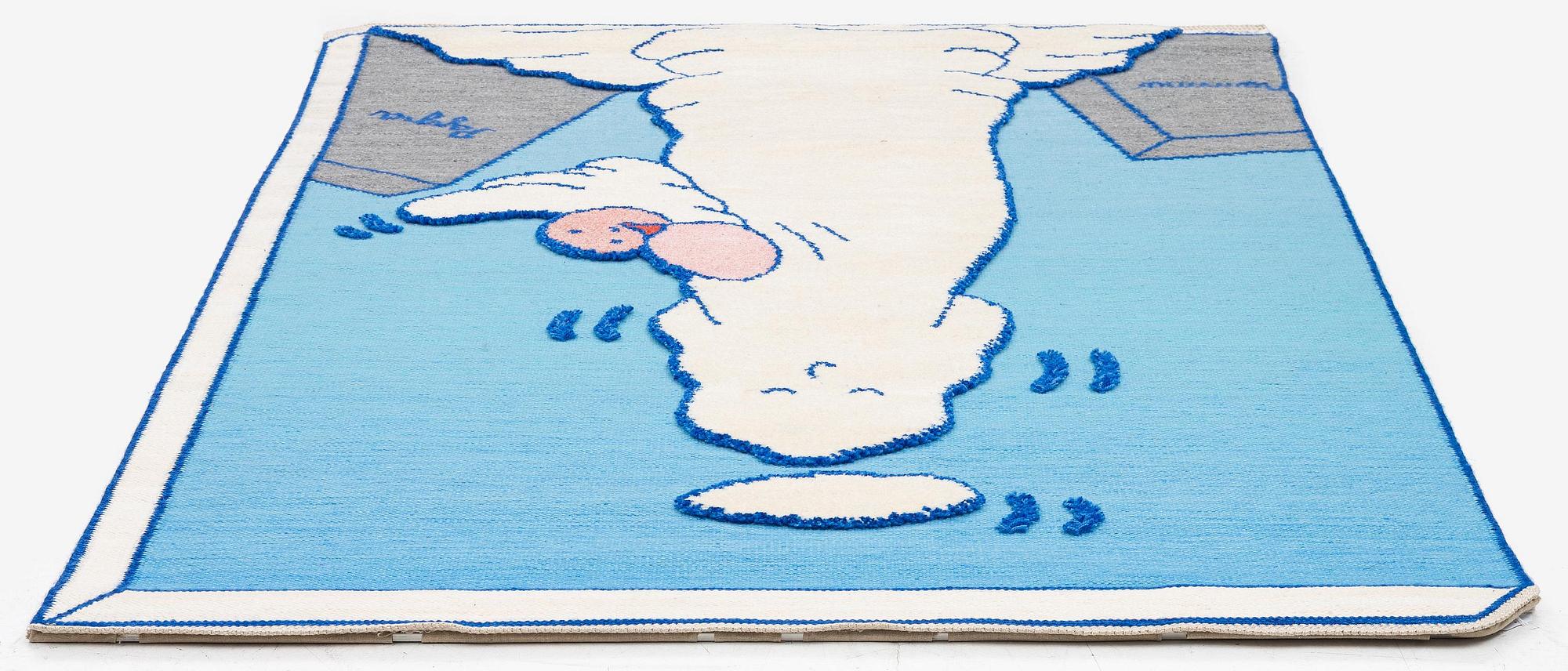 Marie-Louise Ekman, matta/vävd tapet, "Utan titel" rölakan och flossa, ca 202 x 158 cm, signerad AB MMF MLE.