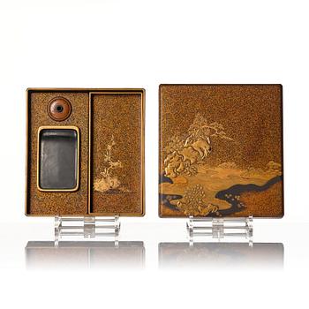 A Japanese lacquer writing set, Suzuribako, Meiji period (1868-1912).