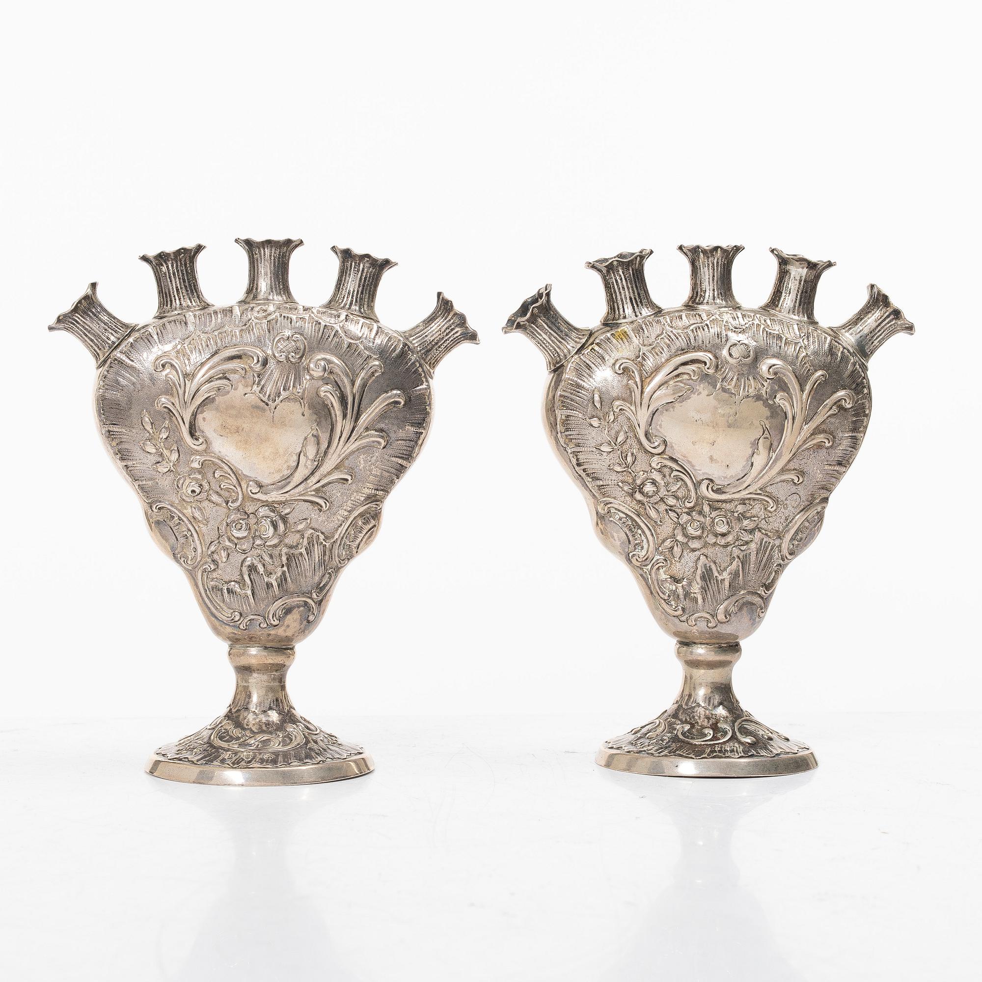 Vases, a pair, silver, import marks John George Piddington, London, England 1903.
