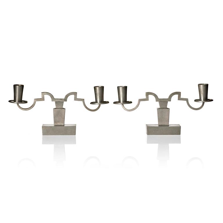 Nils Fougstedt, a pair of pewter candelabra model "A 1047", Firma Svenskt Tenn, Stockholm 1932.