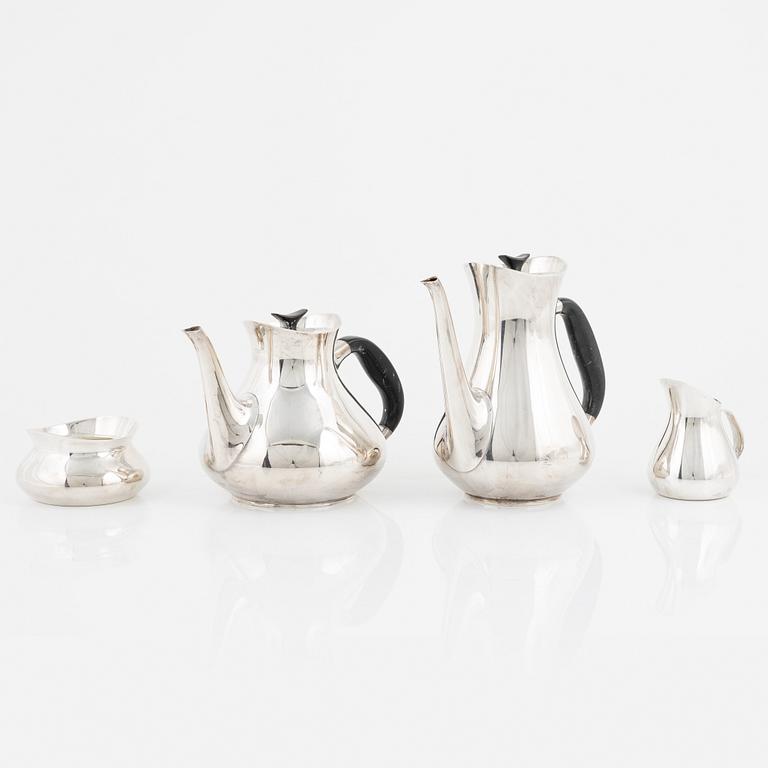 Hans Bunde, kaffe- och teservis, nysilver, 4 delar, Cohr, Danmark 1950-tal.