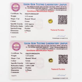 Earrings with peridot and brilliant-cut diamonds.