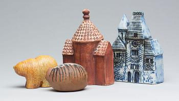 FIGURINER, 4 st, stengods, Lisa Larsson.