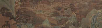 A large water colour and ink painting on silk, by Anonymous artist, Qing dynasty, 18th/19th Century.