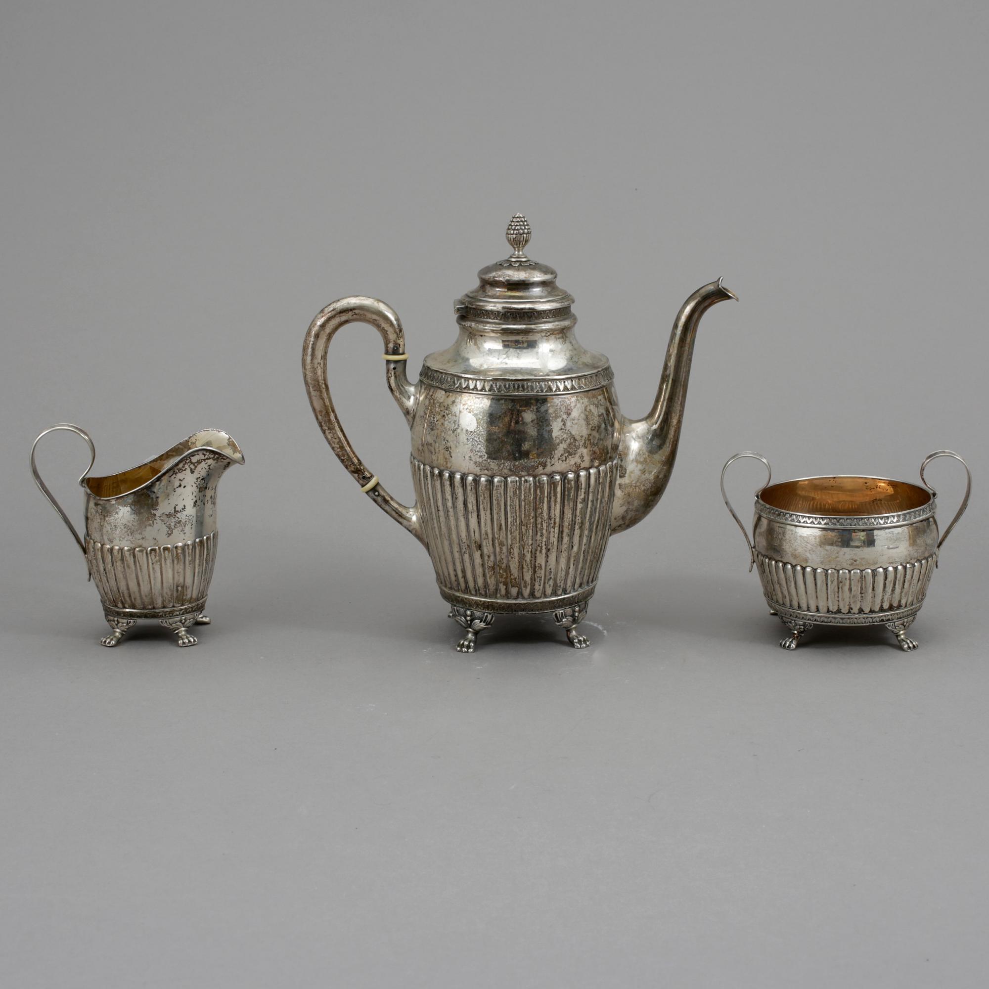 KAFFESERVIS, 3 delar, silver, empirestil, KG Markströms AB, Uppsala 1929. Tot ca 915 gram.
