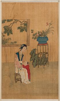 Two Chinese paintings, ink and color on silk. Qing dynasty, 19th century.