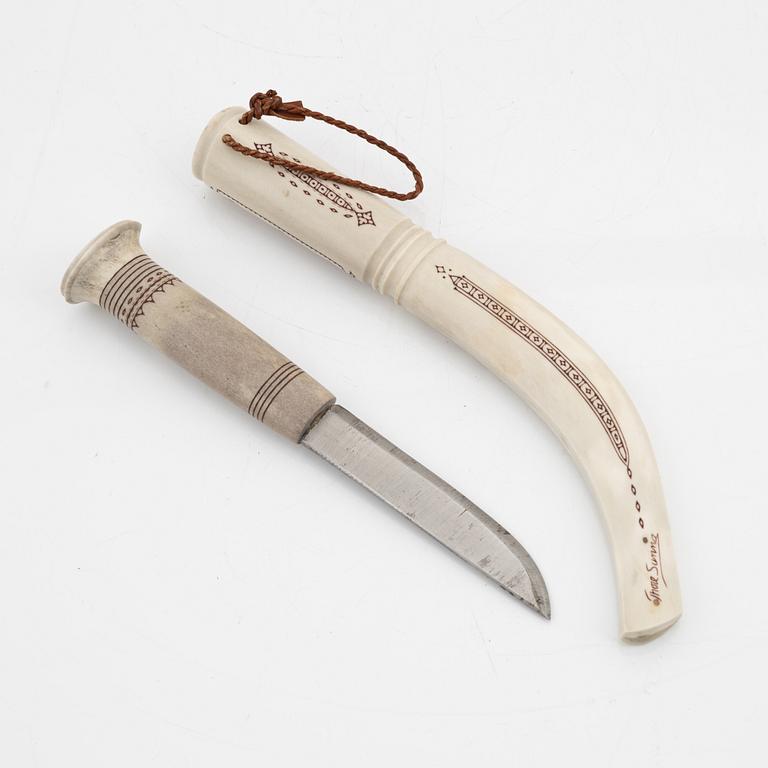 Thore Sunna, a reindeer horn knife, signed Thore Sunna.