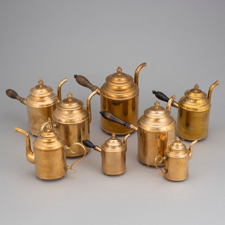 KAFFEKANNOR, 8 stycken, Skultuna bruk, 1800-/1900-tal.