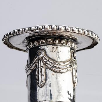A pair of Swedish 18th century silver candlesticks, marks of Fredric Meyer, Karlshamn 1787.