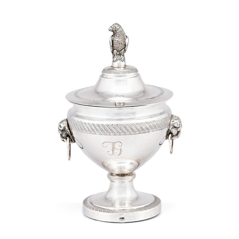 Suger bowl with lid, silver, unidentified master, possibly Raffaele Sisino, Naples 1832-1872.