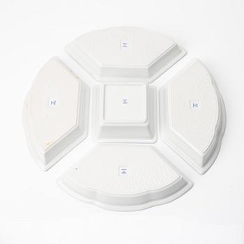 A Japanese blue and white six piece cabaret on a 'lazy Susy', secon half of the 20th century.