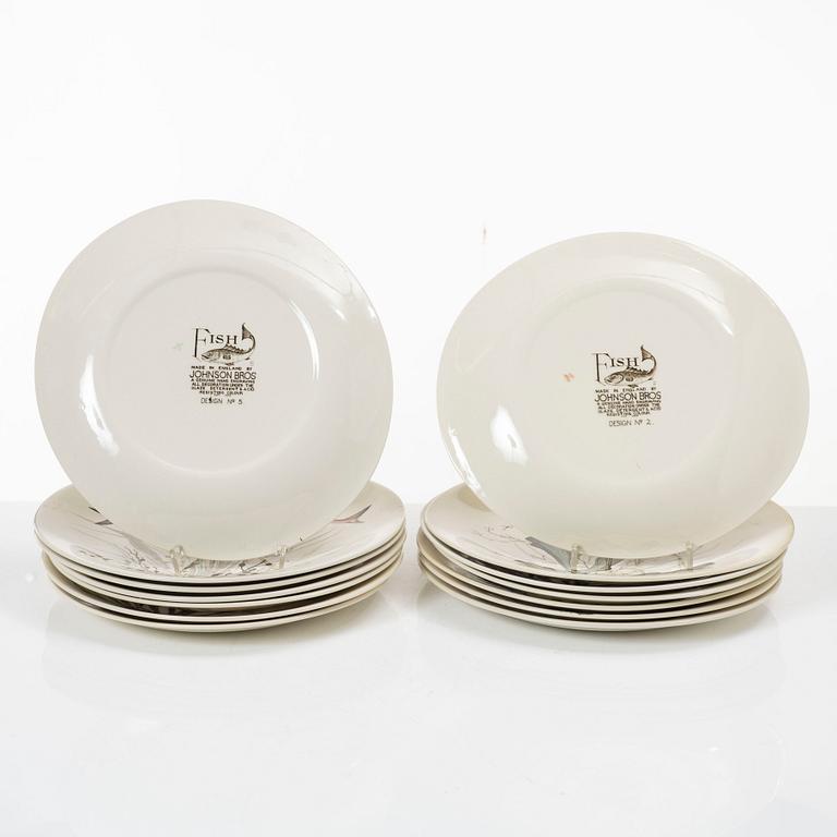 Fish service, 14 pieces, earthenware, "Fish", Johnson Bros, England.