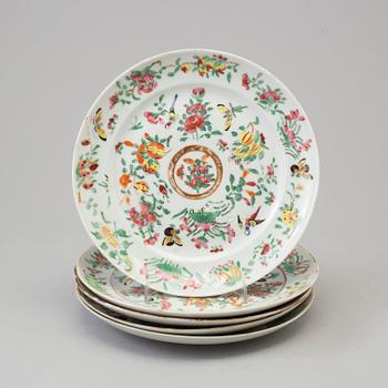 Five famille rose porcelain dishes, Canton, Qing dynasty, 19th century.