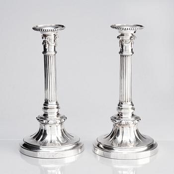 A Swedish pair of Gustavian 18th century silver candelsticks, marks of Pehr Zethelius, Stockholm 1779.