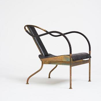 Mats Theselius, an "El Rey" brass and black leather armchair, Källemo, Sweden post 1999.