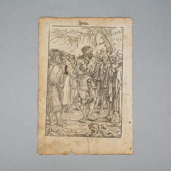 TRÄSNITT, "Josua", Georg Lemberger efter Lukas Cranach  , ur Gustav Vasas bibel. 1500-tal.