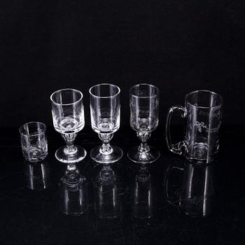 SERVISDELAR, 53 st, glas, "Antik", Reijmyre Glasbruk.