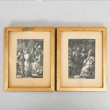 ALBRECHT DÜRER, 2 st gravrer. Avdrag från 1500-talet.