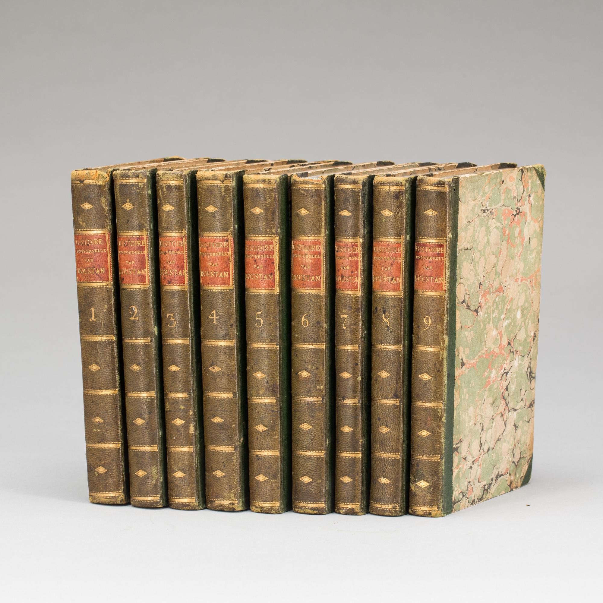 BÖCKER, volym 1-9 "Abrégé de l'histoire universelle" av M. A. J. Roustan, 1790.