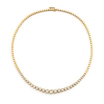 574. A necklace 14K gold with round brilliant-cut diamonds, second half of the 20th century.