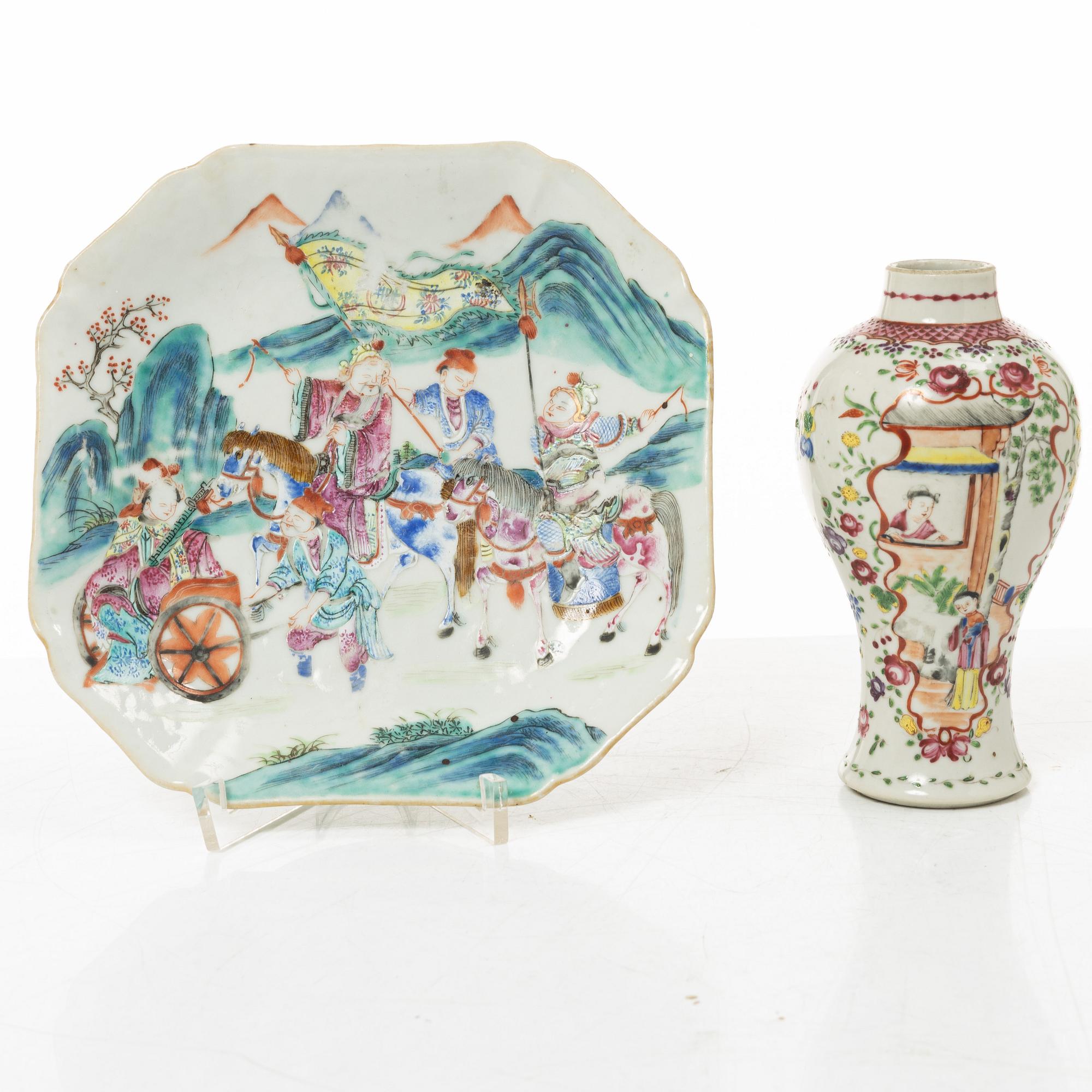 Fat samt vas, porslin. Qingdynastin, 1700/1800-tal.