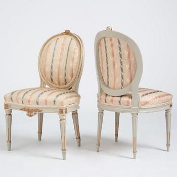 A set of six carved Gustavian chairs, one by Eric Levin (master ca 1780), late 18th century.