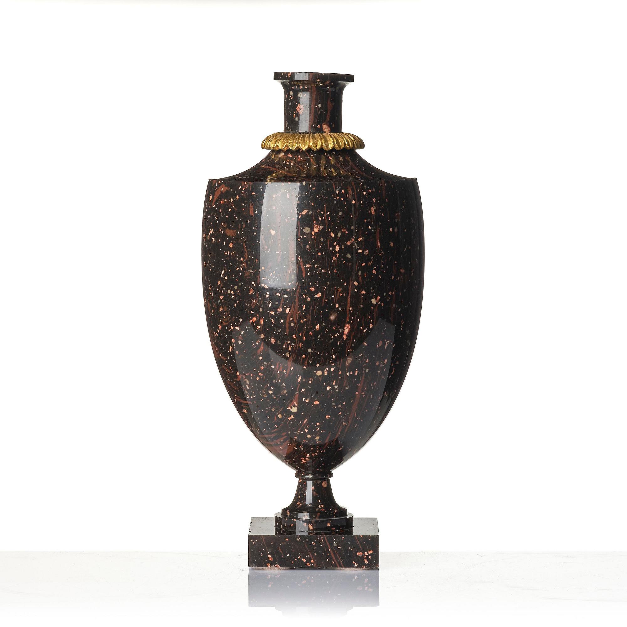 A late Gustavian 'Rännås' porphyry urn, early 19th century,