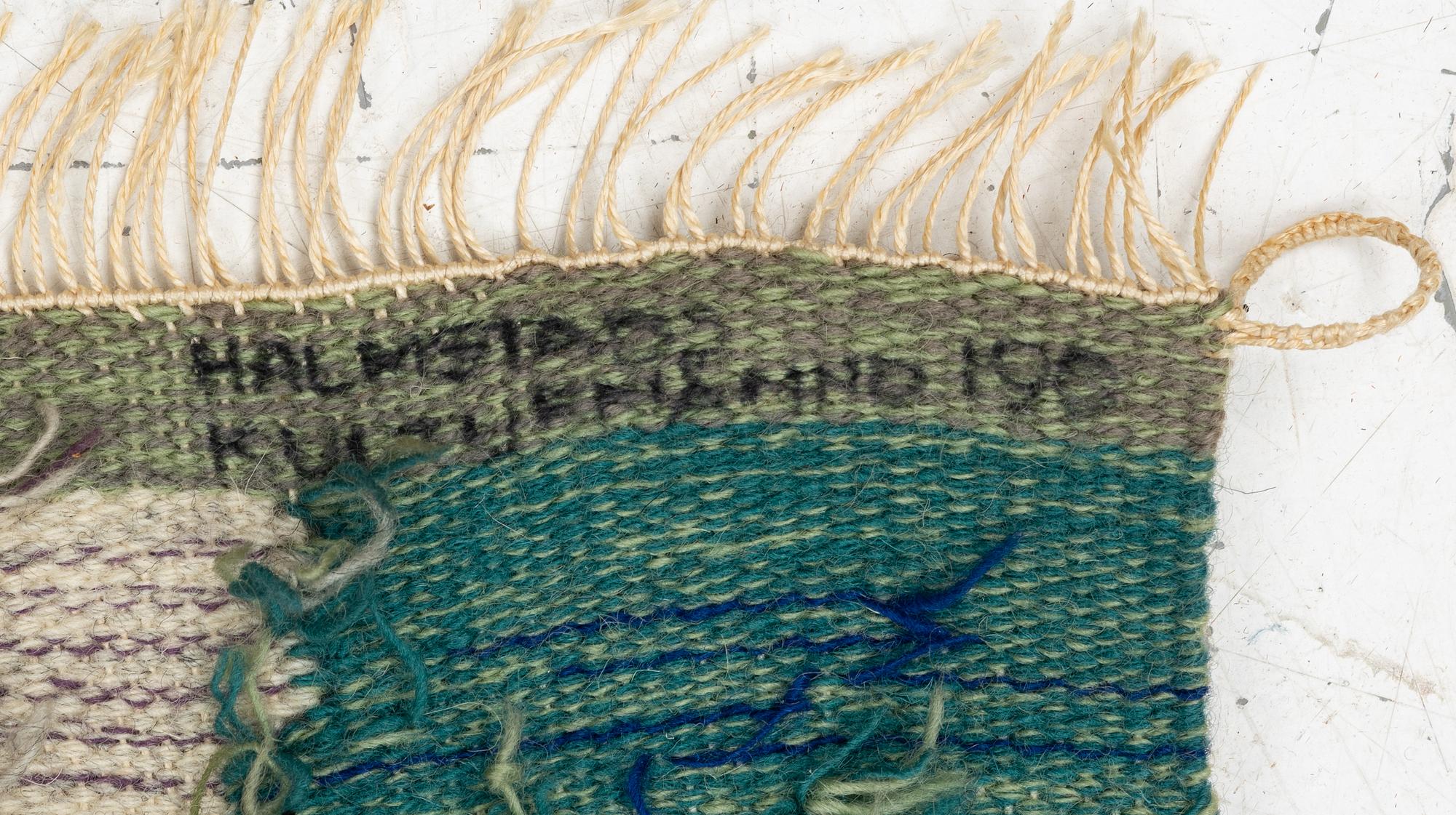 Inger Segerlind-Lindblad, vävnad, gobelängteknik, ca 97 x 70 cm, signerad o daterad 1961.