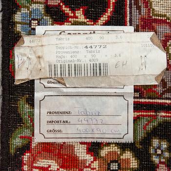 A runner, Tabriz part silk, so called 50 Radj. Ca. 400 x 90 cm.