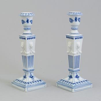 A pair of porcelain candle sticks, "Musselmalet", Royal Copenhagen, Denmark,