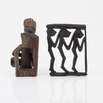Skulpturer, två stycken, trä. Asmat, Indonesien, Jakarta, 1900-tal.
