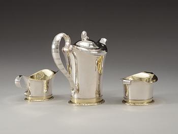 KAFFESERVIS, 3 delar, silver, efter Jacob Ängman, GF Hallengren, Malmö 1924. Tot vikt 840 gram.