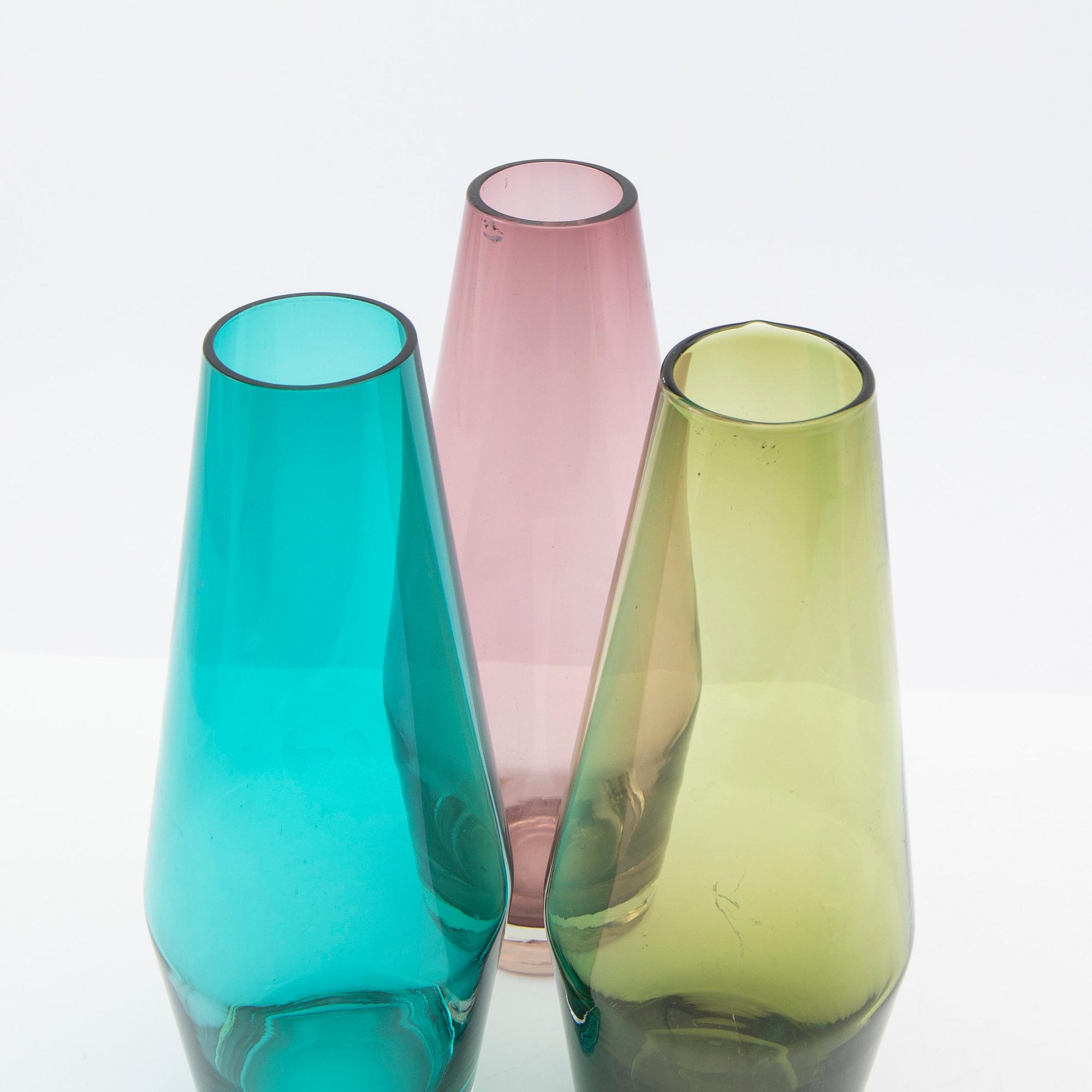Tamara Aladin, vaser, 3 st, glas, Riihimäen Lasi, 1960/70-tal.
