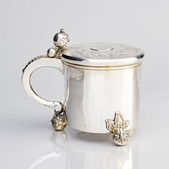A Swedish 17th century parcel-gilt tankard, mark of Johan Nützel, Stockholm 1708.