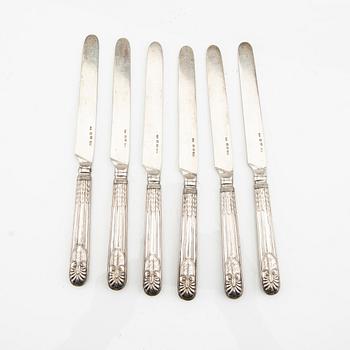 A set of six Swedish 19th century silver knives mark of Gustaf Möllenborg Stockholm 1837, weight 282 grams.