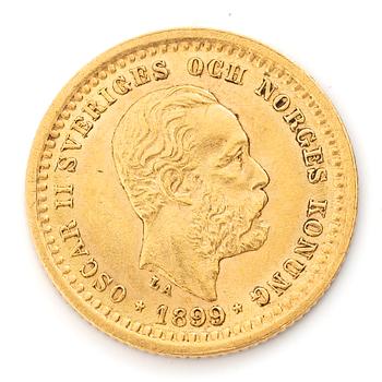 Guldmynt, Sverige, Oscar II, 5 kronor, 1899.