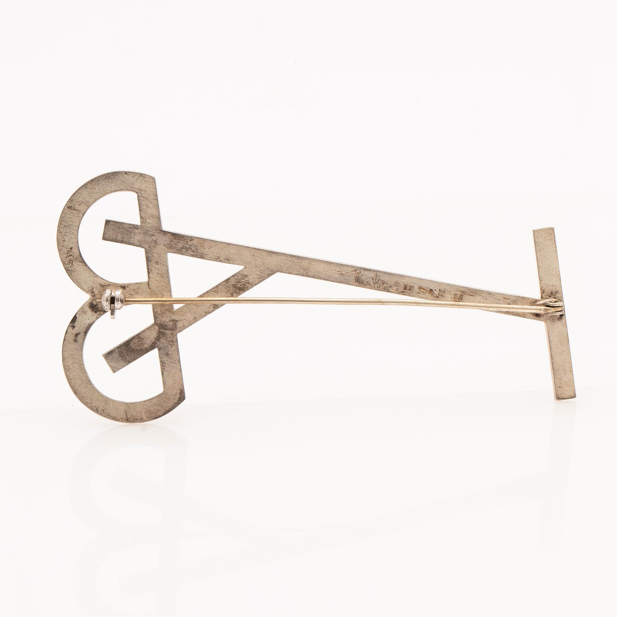 Wiwen Nilsson, monogram brooch, sterling silver, Lund, 1940.