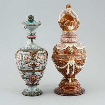 Two majolica jugs from Rörstrand, around the year 1900.