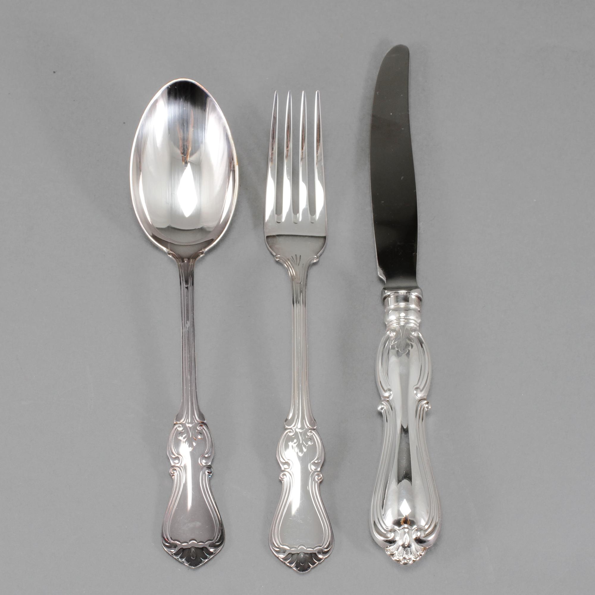 BESTICKSERVIS, 18 delar, silver, "Olga", GAB, 1990-tal, total vikt ca 1000 g.