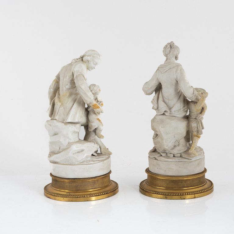 A pair of parian / bisuit porcelain groups, after J Gott, probably England 19th century.