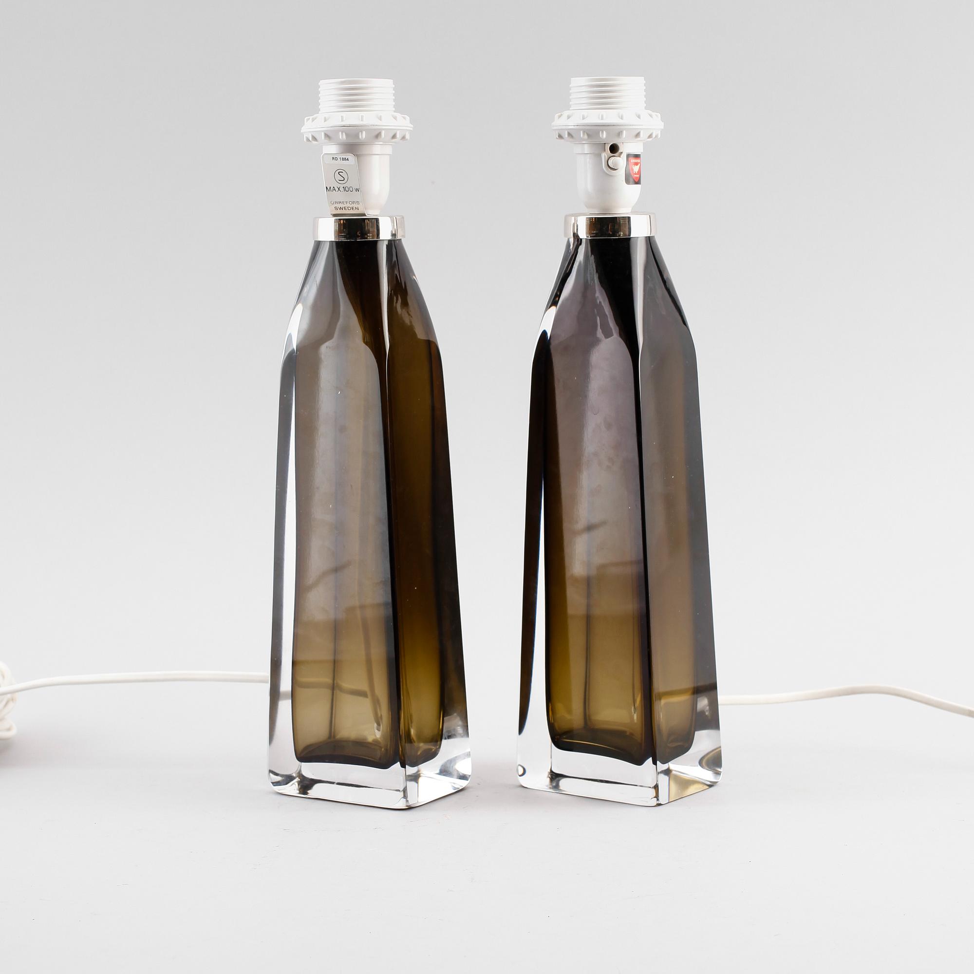 BORDSLAMPOR, 1 par, glas, Carl Fagerlund, Orrefors.