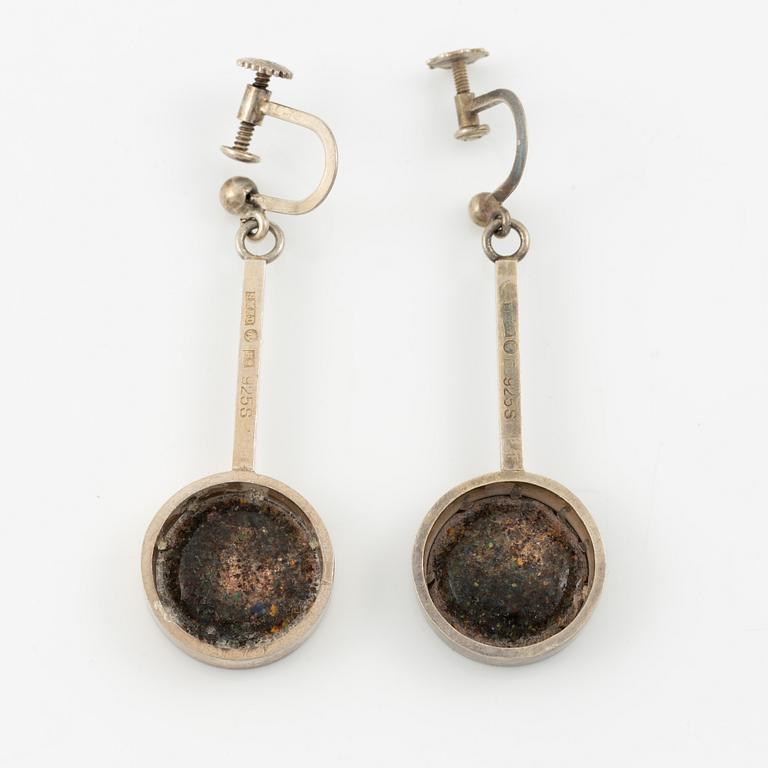 Lars Arby, three pairs of earrings, sterling silver and enamel, Gothenburg 1967 and 1969.