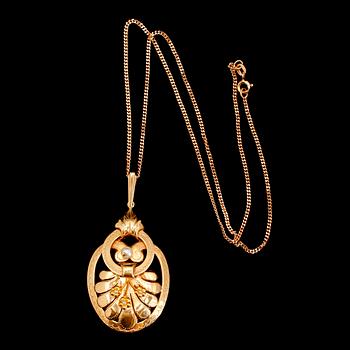COLLIER MED HÄNGE, 18 k guld, hänge med svenska stämplar 1947. Vikt ca 10 g.