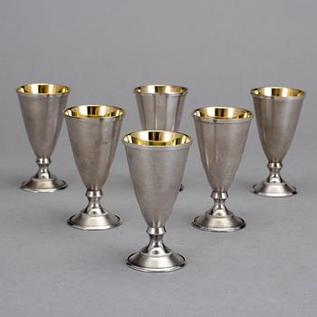 SPRITGLAS, 6 st, silverhalt 875, Sovjetunionen, 1950-tal. Vikt ca 197 g.