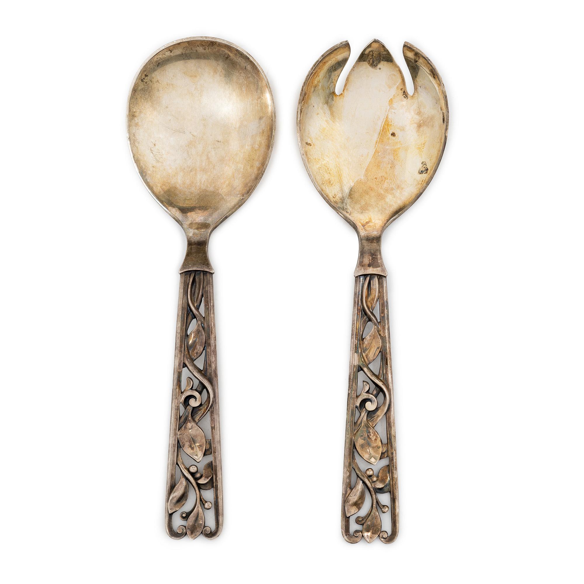 A pair of silver salad cutlery, mark of W&S Sörensen, Horsens, Denmark, 20th century.