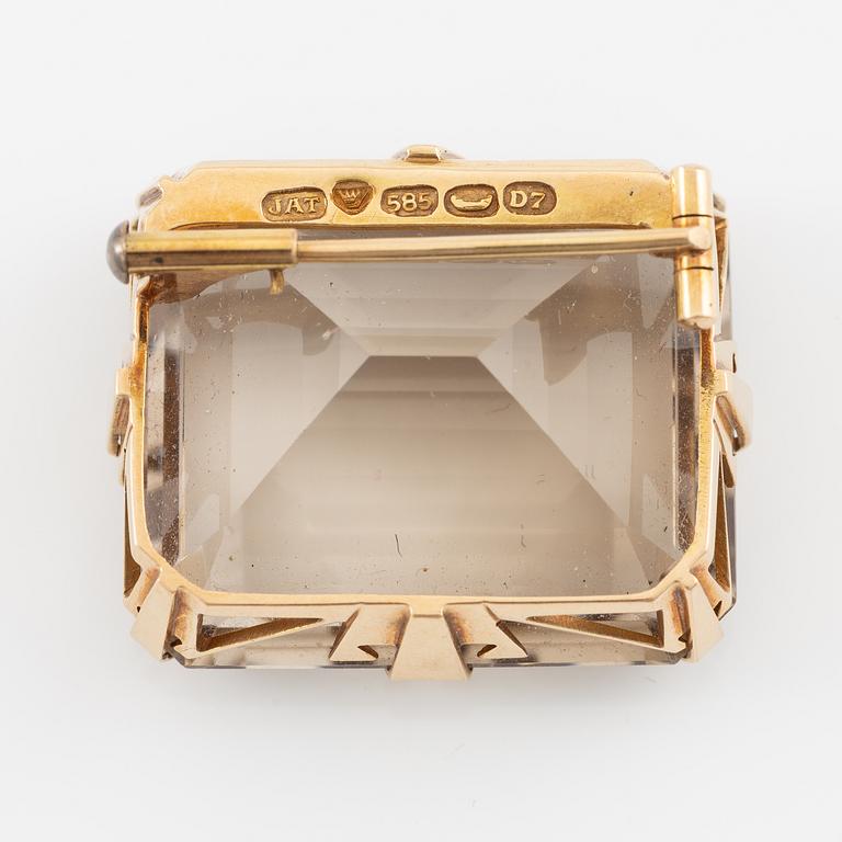 Brosch, 14K guld med rökkvarts, Finland.