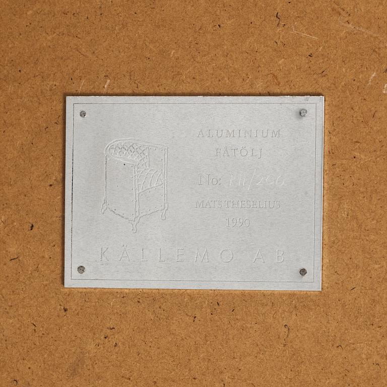MATS THESELIUS, "Aluminiumfåtölj", Källemo, Värnamo ca 1990.