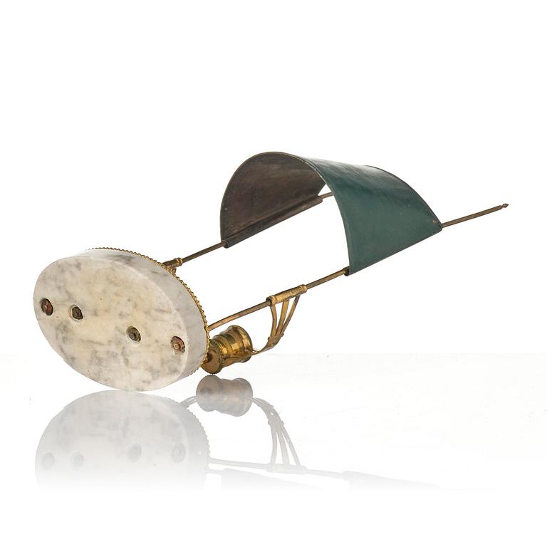 A late Gustavian gilt brass, marble and tole reading lamp, late 18th century.