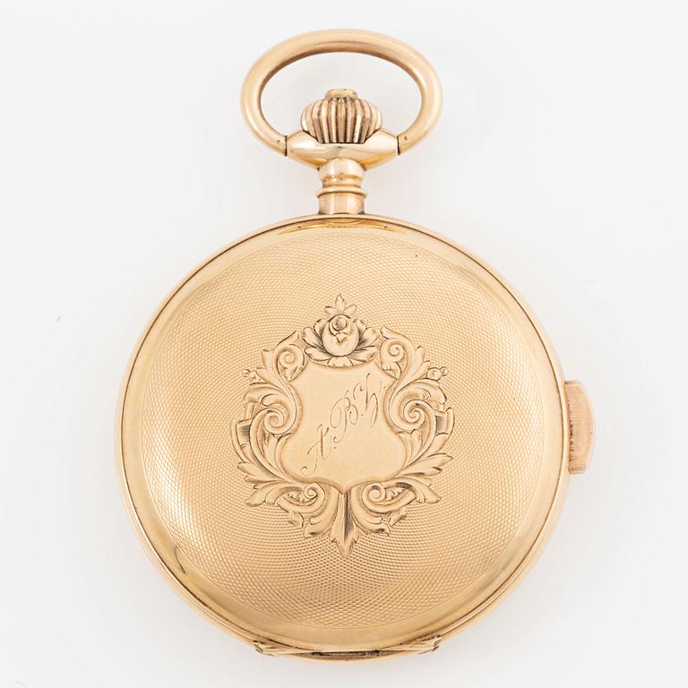 Pocket watch, hunter, 14K gold, repeater, 58 mm.